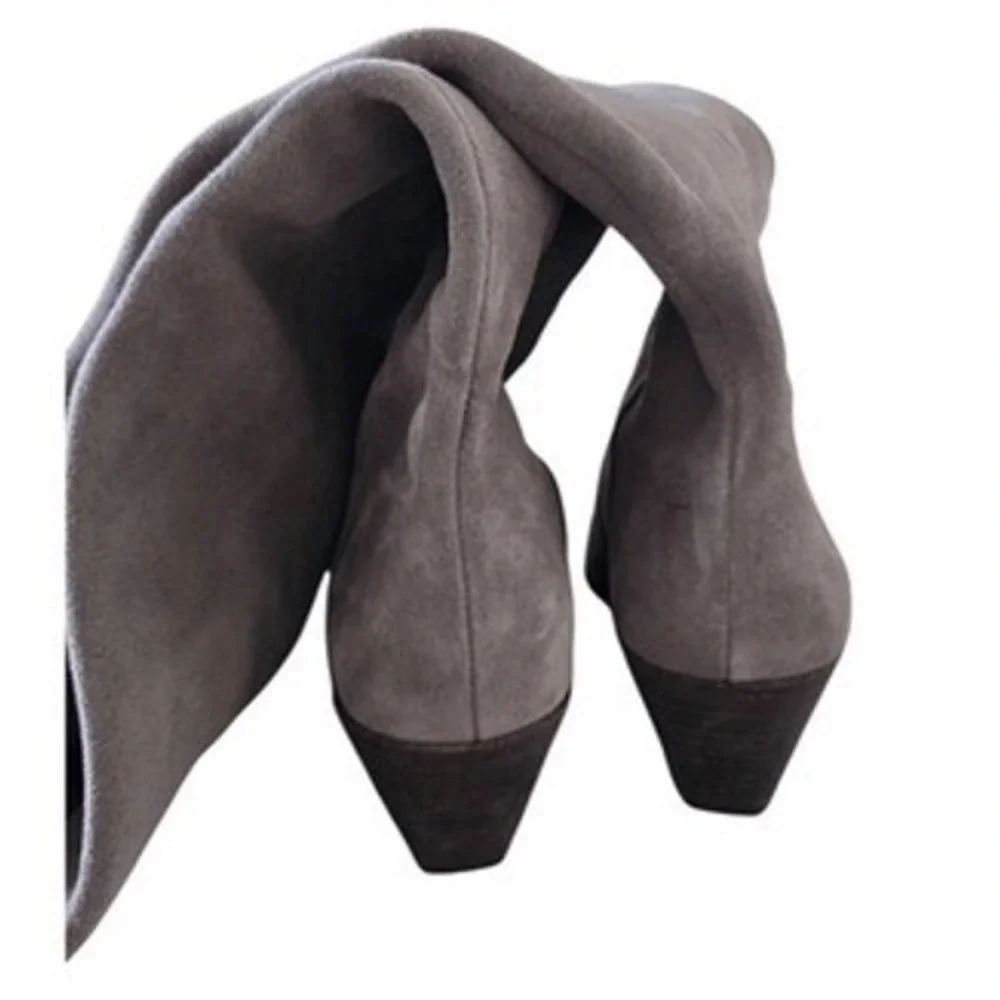 Vince Camuto Grey Suede Over The Knee Boots Pointed Toe Block Heel 6.5 Wide Calf